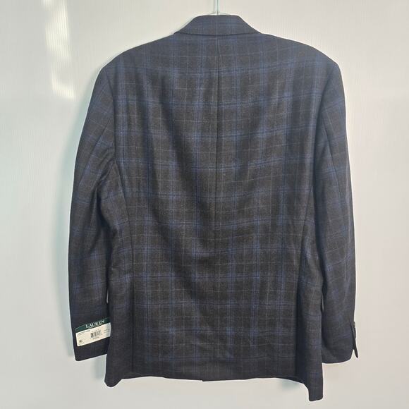 Lauren Ralph Lauren Double-Breasted Blazer Brown Blue Windowpane 40R NWT - Picture 2 of 12